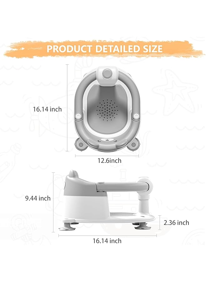 Baby Bath Seat For Babies Infant Bath Tub Portable Sit Up Seats Bathing Chair Newborn Essentials Toddler Must Haves 0 12 Months Bathtub Sink Bather Sitting Shower Support Travel Ring (Grey) - Image 2