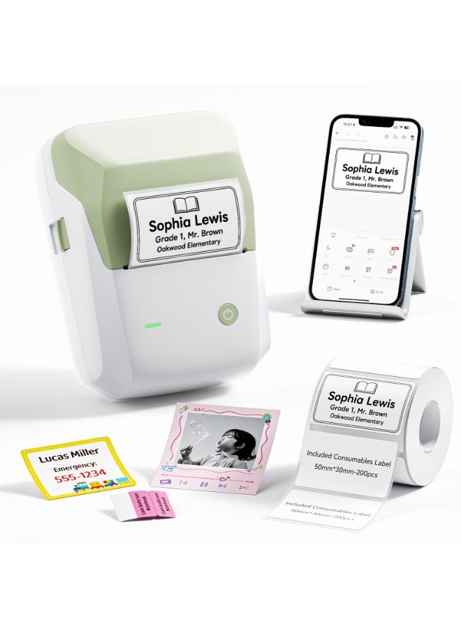NIIMBOT B1 Pro Label Maker with 1 Roll Label, 300 DPI HD Bluetooth Thermal Label Printer for Home Office Small Business Organization, for DIY Crafts, Scrapbook, Photos, Meomo, Green - Image 1