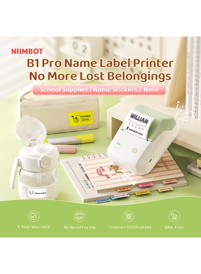 NIIMBOT B1 Pro Label Maker with 1 Roll Label, 300 DPI HD Bluetooth Thermal Label Printer for Home Office Small Business Organization, for DIY Crafts, Scrapbook, Photos, Meomo, Green - Image 2