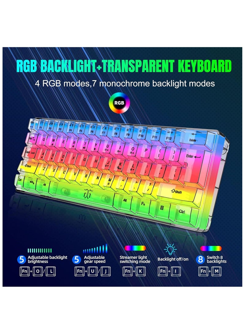 NAFEH Gaming Keyboard Wired Transparent Small Keyboard with changing color light 61 Keys True RGB Backlit for Computer PC Gamer - Image 1