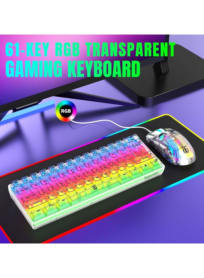 NAFEH Gaming Keyboard Wired Transparent Small Keyboard with changing color light 61 Keys True RGB Backlit for Computer PC Gamer - Image 2