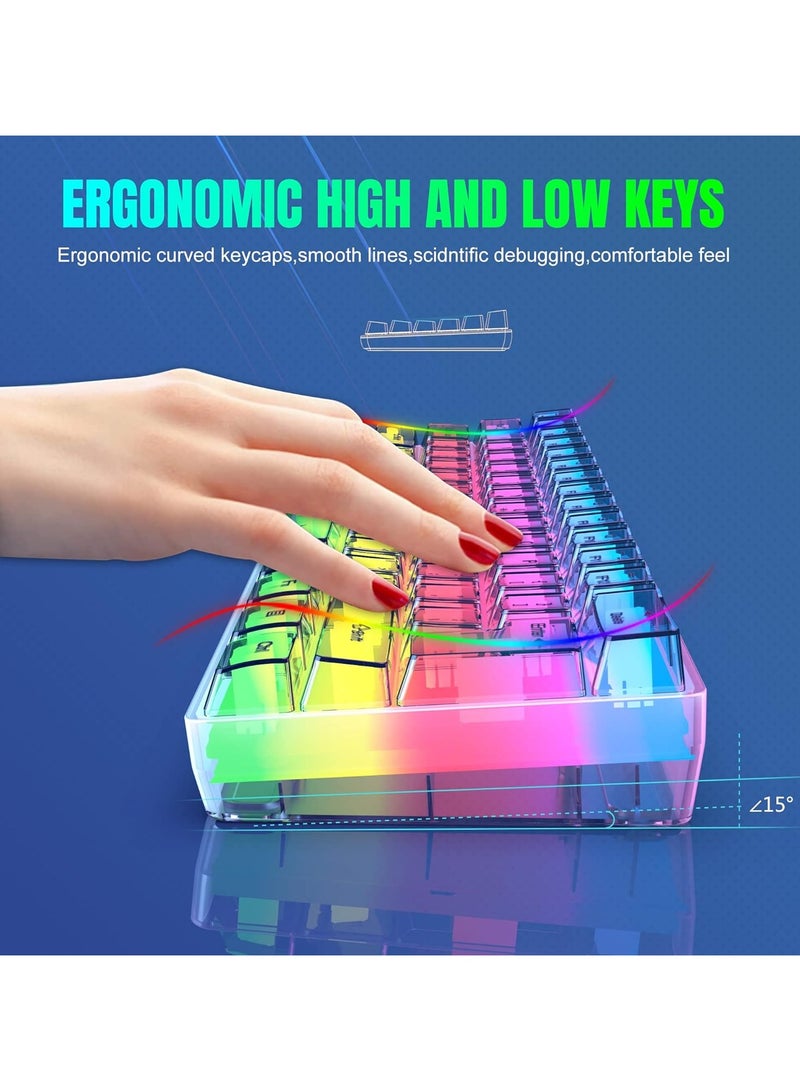 NAFEH Gaming Keyboard Wired Transparent Small Keyboard with changing color light 61 Keys True RGB Backlit for Computer PC Gamer - Image 3
