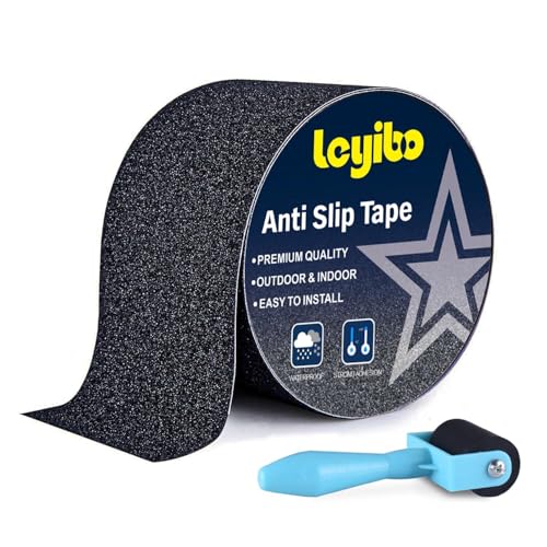 Leyibo Anti Slip Tape, 4 Inch x 35 Ft Grip Tape for Stairs Outdoor/Indoor, Waterproof Non Skid Roll for Stair Treads Non Slip, High Traction Friction Abrasive Adhesive Stair Steps - Black - Image 1