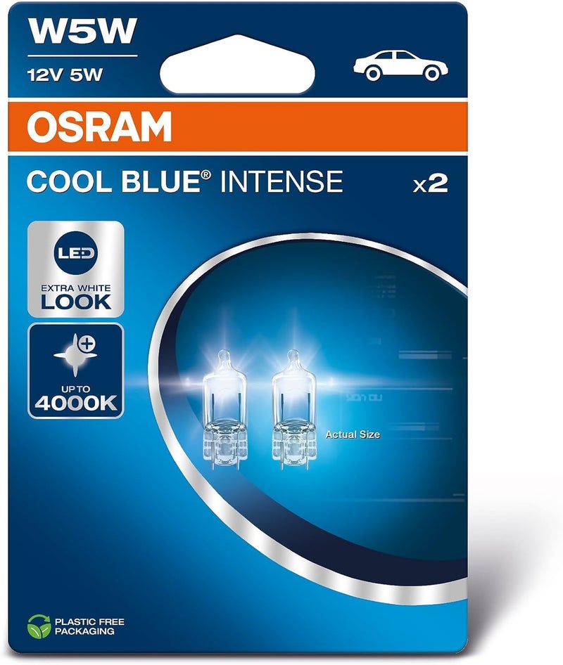 OSRAM Cool Blue® Intense W5W، حتى 4,000 K، مصباح إشارة هالوجين، عبوة نفطة مزدوجة (مصباحان)