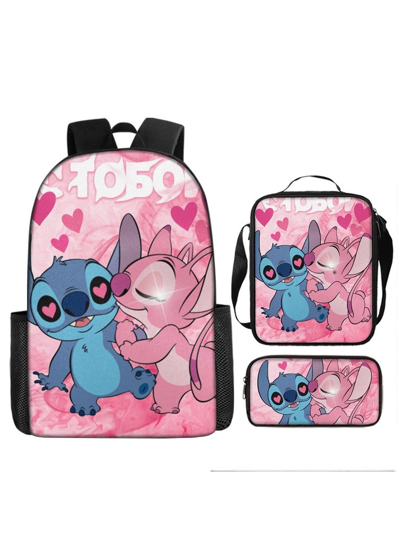 ستيتش حقيبة ظهر من ستيتش مكونة من ثلاث قطع لطلاب المدارس الابتدائية والثانوية 29*42*16 سم