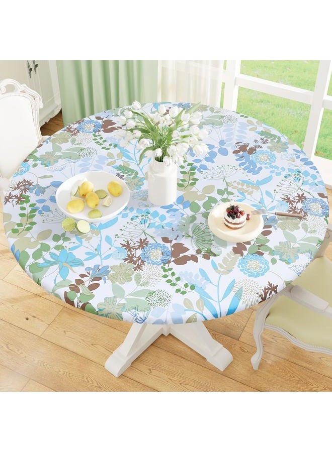 misaya Round Fitted Tablecloth with Elastic Edge, 100% Waterproof Oil Proof Plastic Table Cover, Vinyl Flannel Backed Tablecloth Fits 36"-44" Round Tables for Dinner, Outdoor, Picnic, Leaves - Image 1