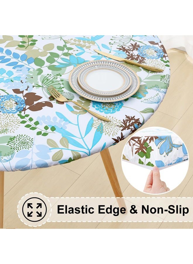 misaya Round Fitted Tablecloth with Elastic Edge, 100% Waterproof Oil Proof Plastic Table Cover, Vinyl Flannel Backed Tablecloth Fits 36"-44" Round Tables for Dinner, Outdoor, Picnic, Leaves - Image 2
