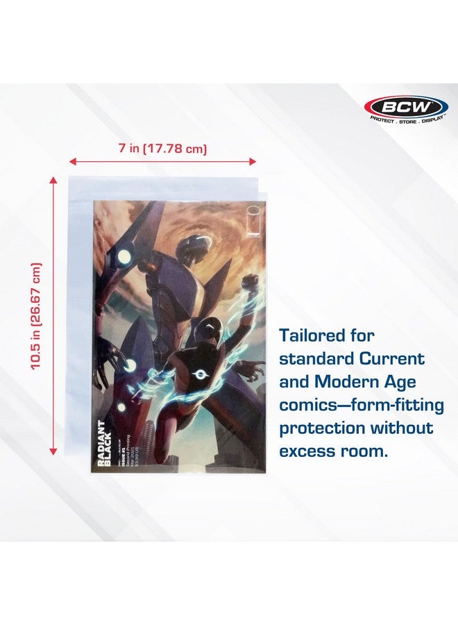 BCW Current/Modern Comic Mylar Archivals - 2 MIL - 100 Count Pack | Archival Comic Book Bags | Standard Size 7 x 10.5 Inches, Secure 1.5 Inch Flap | Protective Covers for Comic Book Collectors - Image 3