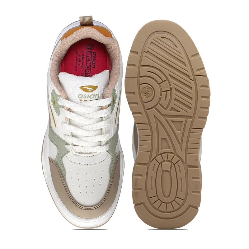 Asian Stylish White Beige Sneakers for Women and Girls