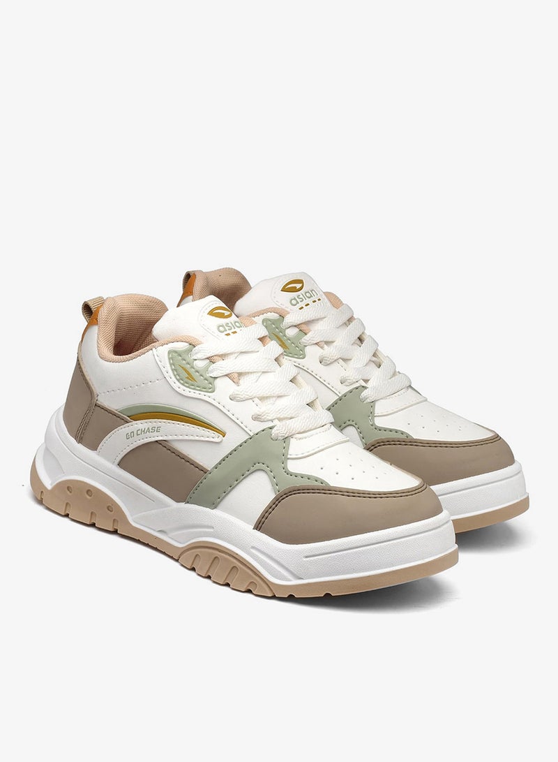 Asian Stylish White Beige Sneakers for Women and Girls - Image 1
