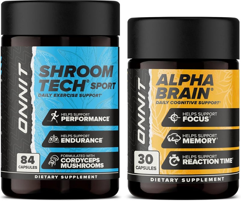 ONNIT Premium Alpha Brain Bundle  Nootropic Brain Supplement 30 Count for Focus Concentration  Memory  Shroom Tech Sport for Exercise Energy  Cardiovascular Performance 84 Count