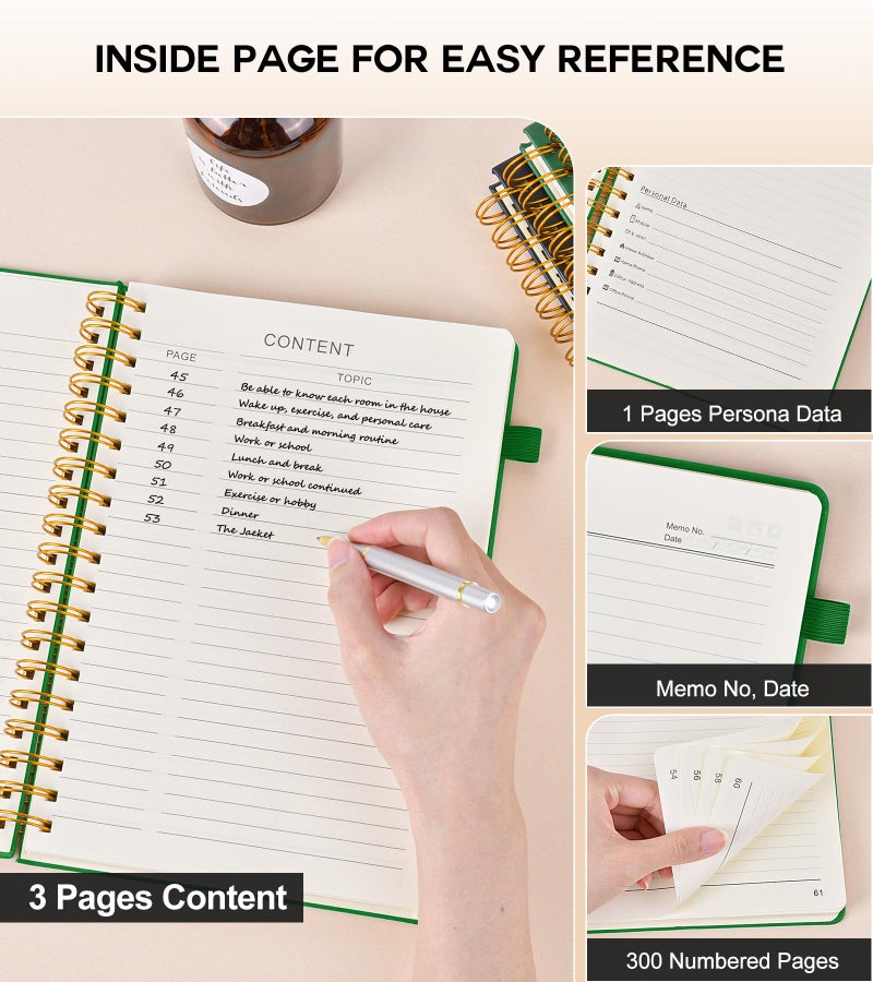 PERCUN Large Spiral Notebook Journal for Women Men - 300 Numbered Lined Pages, College Ruled, A4 Hardcover Spiral Bound Notebook for School, Work, Note Taking, Writing, Leather Spiral Journal 8.5"x11" - Image 5