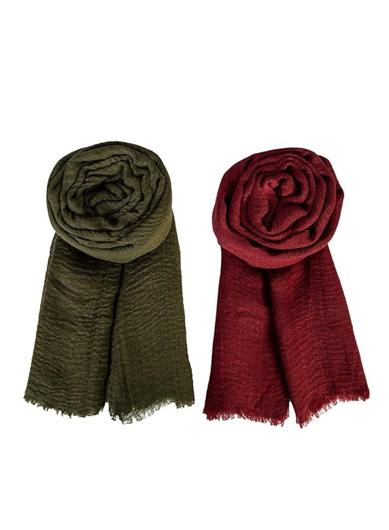 KASTWAVE Scarfs for Women, 3 Pieces Soft Keep Warm Scarf Shawl Lightweight Long Fashion Wraps for All Season Cotton and Linen Monochrome Turban Scarf (Navy Blue/Green/Burgundy) - Image 5