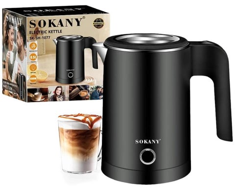 غلاية كهربائية من سوكاني، غلاية مياه، غلاية كهربائية فعالة 600 وات- سعة 0.5 لتر مع نظام أمان مزدوج وتصميم صديق للبيئة، SK-1077 (SK-1077 (أسود))