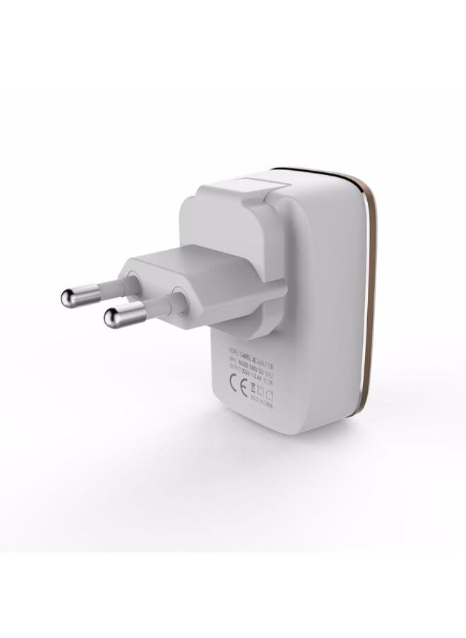 LDNIO - شاحن سريع عالي الجودة A2205 بمنفذ USB مزدوج ومقبس أوروبي مع مصباح LED يعمل باللمس وكابل شحن Lightning - أبيض - Image 1