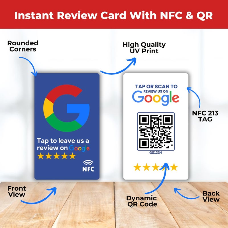 Tinydabba مراجعة بطاقة NFC زرقاء مع حامل | مع رمز QR | تعزيز مراجعات الأعمال من خلال النقر أو المسح | بطاقة PVC مُعدة مسبقًا | تعمل مع أي هاتف ذكي يدعم NFC | مع لوحة التحكم - Image 4