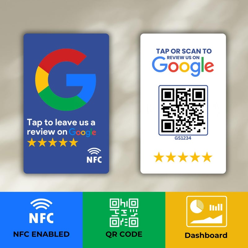 Tinydabba مراجعة بطاقة NFC زرقاء مع حامل | مع رمز QR | تعزيز مراجعات الأعمال من خلال النقر أو المسح | بطاقة PVC مُعدة مسبقًا | تعمل مع أي هاتف ذكي يدعم NFC | مع لوحة التحكم - Image 5