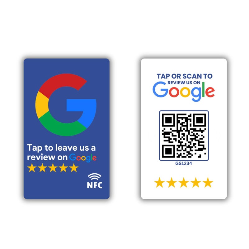 Tinydabba مراجعة بطاقة NFC زرقاء مع حامل | مع رمز QR | تعزيز مراجعات الأعمال من خلال النقر أو المسح | بطاقة PVC مُعدة مسبقًا | تعمل مع أي هاتف ذكي يدعم NFC | مع لوحة التحكم - Image 3