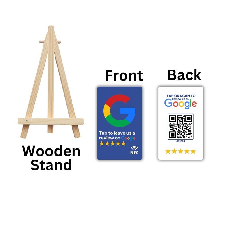 Tinydabba مراجعة بطاقة NFC زرقاء مع حامل | مع رمز QR | تعزيز مراجعات الأعمال من خلال النقر أو المسح | بطاقة PVC مُعدة مسبقًا | تعمل مع أي هاتف ذكي يدعم NFC | مع لوحة التحكم - Image 2