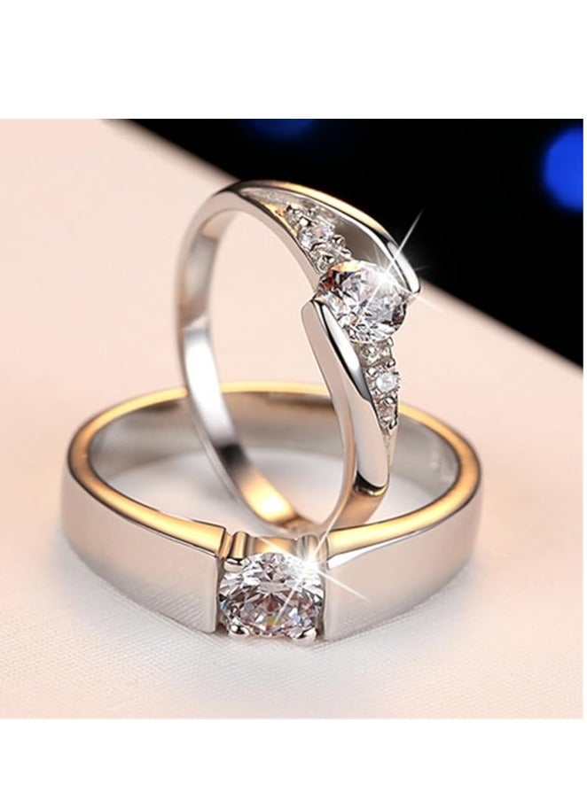 YILI Couple Set Rings Pair Rings 925 Sterling Silver Explosive Women's Square Diamond Zircon Ring Set Ring Cz Full Diamond Engagements Rings Wedding 2 PCS Rhinestone Ring Set Rings Jewelry  - Image 2