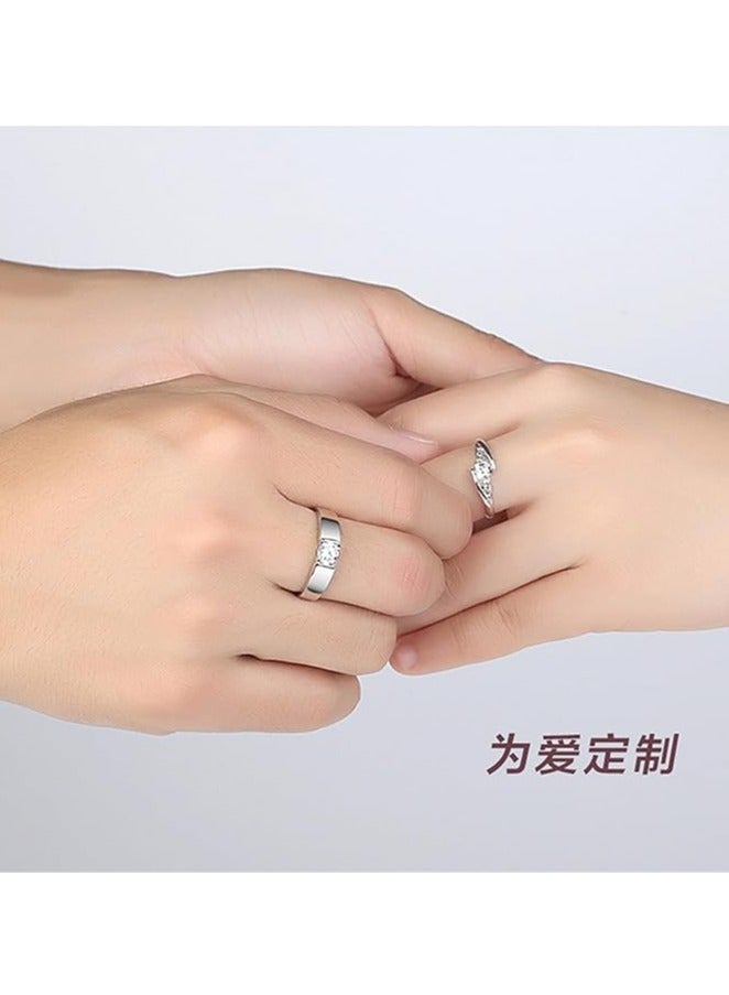 YILI Couple Set Rings Pair Rings 925 Sterling Silver Explosive Women's Square Diamond Zircon Ring Set Ring Cz Full Diamond Engagements Rings Wedding 2 PCS Rhinestone Ring Set Rings Jewelry  - Image 3
