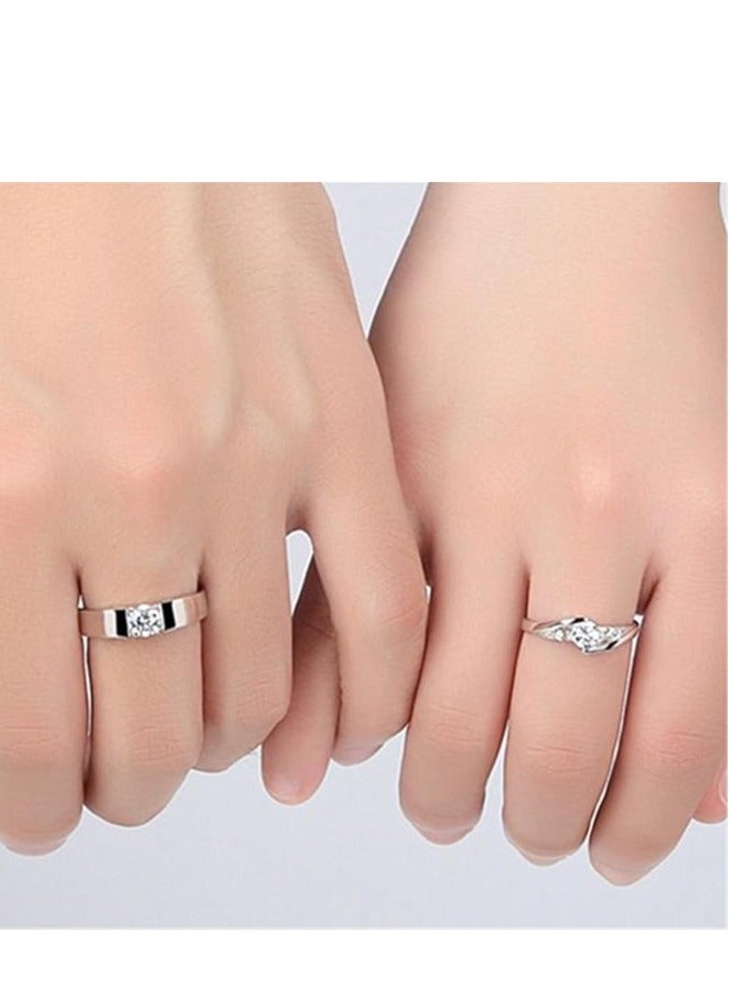 YILI Couple Set Rings Pair Rings 925 Sterling Silver Explosive Women's Square Diamond Zircon Ring Set Ring Cz Full Diamond Engagements Rings Wedding 2 PCS Rhinestone Ring Set Rings Jewelry  - Image 4