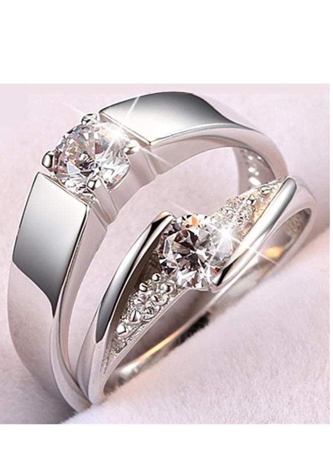 YILI Couple Set Rings Pair Rings 925 Sterling Silver Explosive Women's Square Diamond Zircon Ring Set Ring Cz Full Diamond Engagements Rings Wedding 2 PCS Rhinestone Ring Set Rings Jewelry  - Image 5