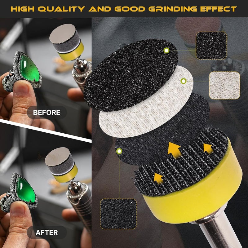 GOH DODD 188 PCS 1 Inch Sanding Discs, Hook and Loop 60 to 10000 Grit Wet Dry Sandpaper Micro Sand Paper with 1/8" 1/4" Shank, Backing Pad, Polishing Pads, Foam Pads for Auto Metal Glass Resin Wood - Image 4