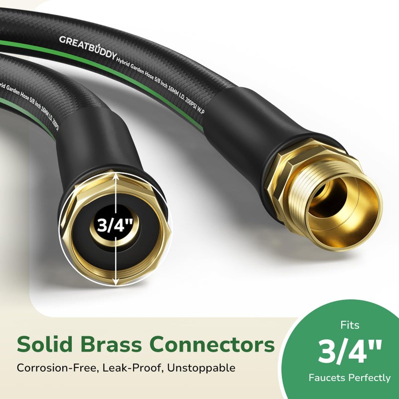 GreatBuddy 100 ft Garden Hose, 5/8" Water Hose 100ft Heavy Duty, Flexible, Lightweight Hybrid Hose, Burst 600 PSI with Solid Brass Male to Female Fittings Leakproof Hose for Backyard, Garden - Image 3
