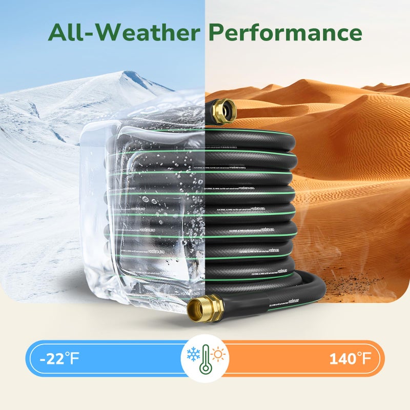 GreatBuddy 100 ft Garden Hose, 5/8" Water Hose 100ft Heavy Duty, Flexible, Lightweight Hybrid Hose, Burst 600 PSI with Solid Brass Male to Female Fittings Leakproof Hose for Backyard, Garden - Image 4