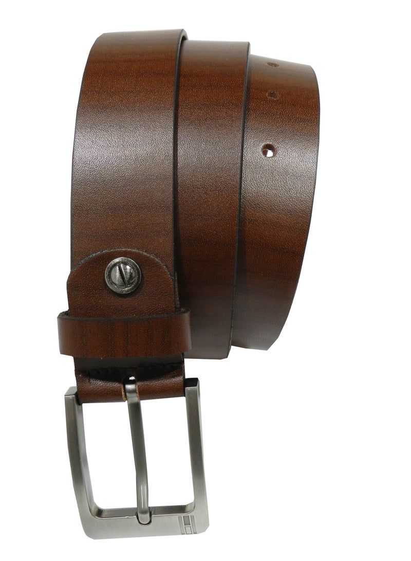 ليفراي حزام جلد طبيعي بني غامق وعصري للرجال - Image 1