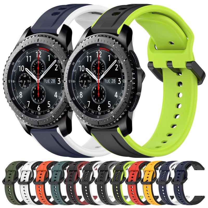 erorex For Samsung Gear S3 Frontier 22Mm Convex Loop Two-Color Silicone Watch Band(Olive Green + Black) - Image 3