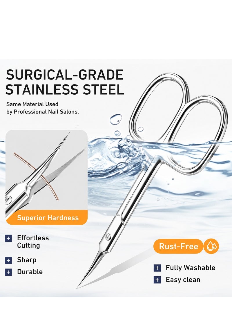 FABIYAN Russian Style Curved Cuticle Nipper Scissors, Curved Blade Nail Scissors, Precise Pointed Tip Grooming Kit for Eyebrow, Eyelash, Trim Nail and Dry Skin, Small Scissors, Home and Salon Use, Silver. - Image 3