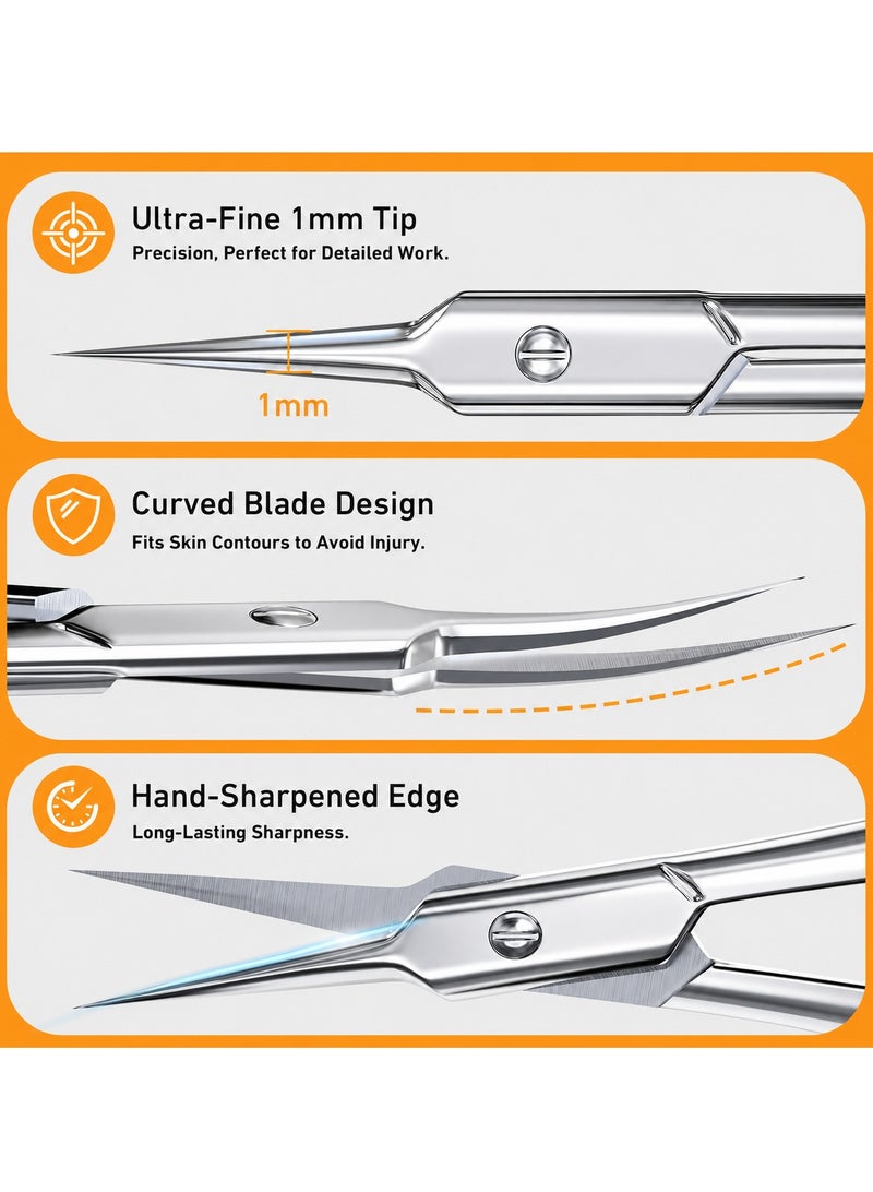 FABIYAN Russian Style Curved Cuticle Nipper Scissors, Curved Blade Nail Scissors, Precise Pointed Tip Grooming Kit for Eyebrow, Eyelash, Trim Nail and Dry Skin, Small Scissors, Home and Salon Use, Silver. - Image 5