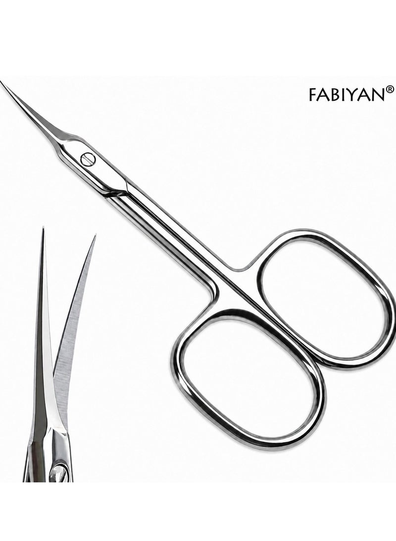 FABIYAN Russian Style Curved Cuticle Nipper Scissors, Curved Blade Nail Scissors, Precise Pointed Tip Grooming Kit for Eyebrow, Eyelash, Trim Nail and Dry Skin, Small Scissors, Home and Salon Use, Silver. - Image 1