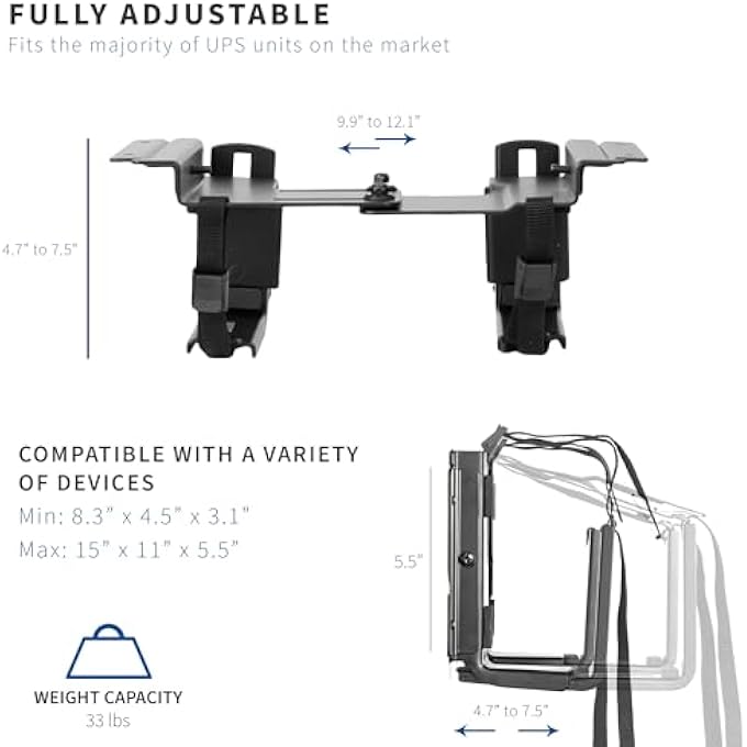 UNIVERSAL UPS & MINI PC UNDER DESK AND WALL MOUNT UNINTERRUPTIBLE POWER SUPPLY AND MINI ITX AND SFF COMPUTER ADJUSTABLE BRACKET HOLDER BLACK (MOUNT-UPS01) - Image 3