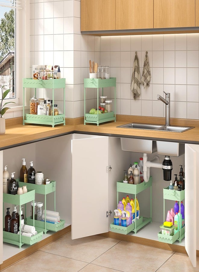 Sevenblue 3 Pack Under Sink Organizer, 2-Tier Multi-Use Kitchen Bathroom Organizers and Storage with Sliding Drawer，Bathroom Cabinet Organizer (Green, 14.8inch) - Image 2