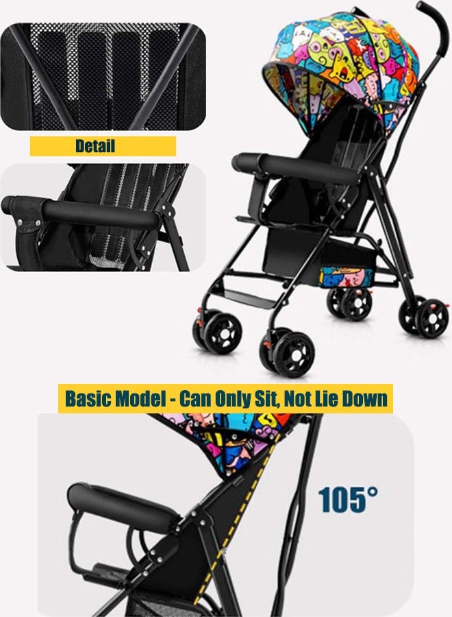 VUCATIN عربة أطفال خفيفة الوزن، عربة أطفال قابلة للطي مع مظلة شمسية، عربة سفر مع حامل أكواب وسلة تخزين، عربة أطفال صغيرة - Image 2