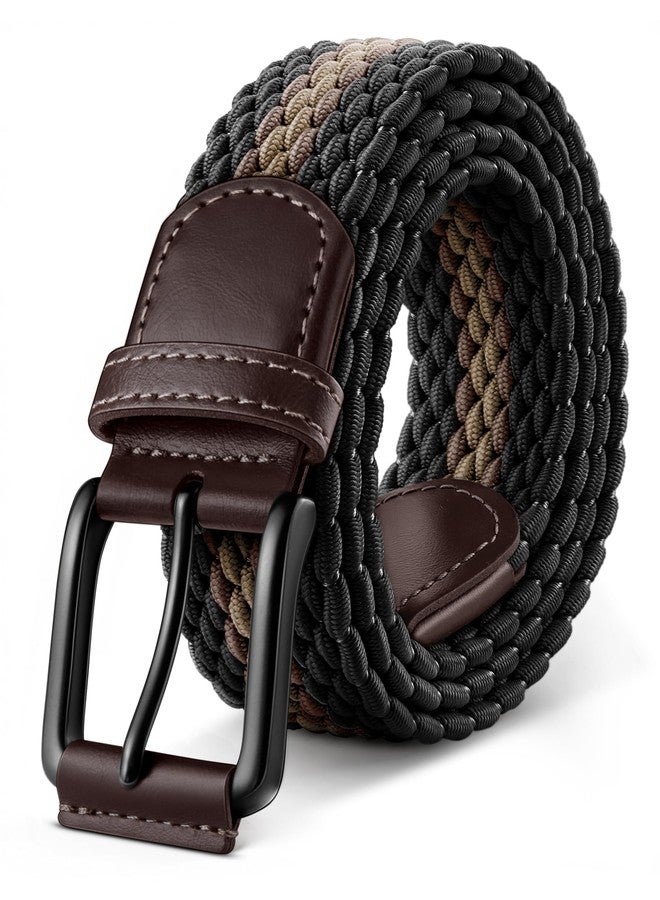 KEMISANT Men Belt,Woven Braided Stretch Belt Adjustable Fit Fot Men Golf Casual Jeans 1 3/8"-Lightweight Canvas(Black/Brown,32"-36" Waist Adjustable) - Image 1