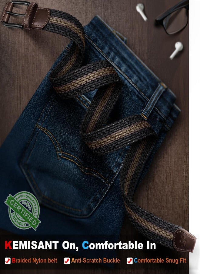 KEMISANT Men Belt,Woven Braided Stretch Belt Adjustable Fit Fot Men Golf Casual Jeans 1 3/8"-Lightweight Canvas(Black/Brown,32"-36" Waist Adjustable) - Image 2