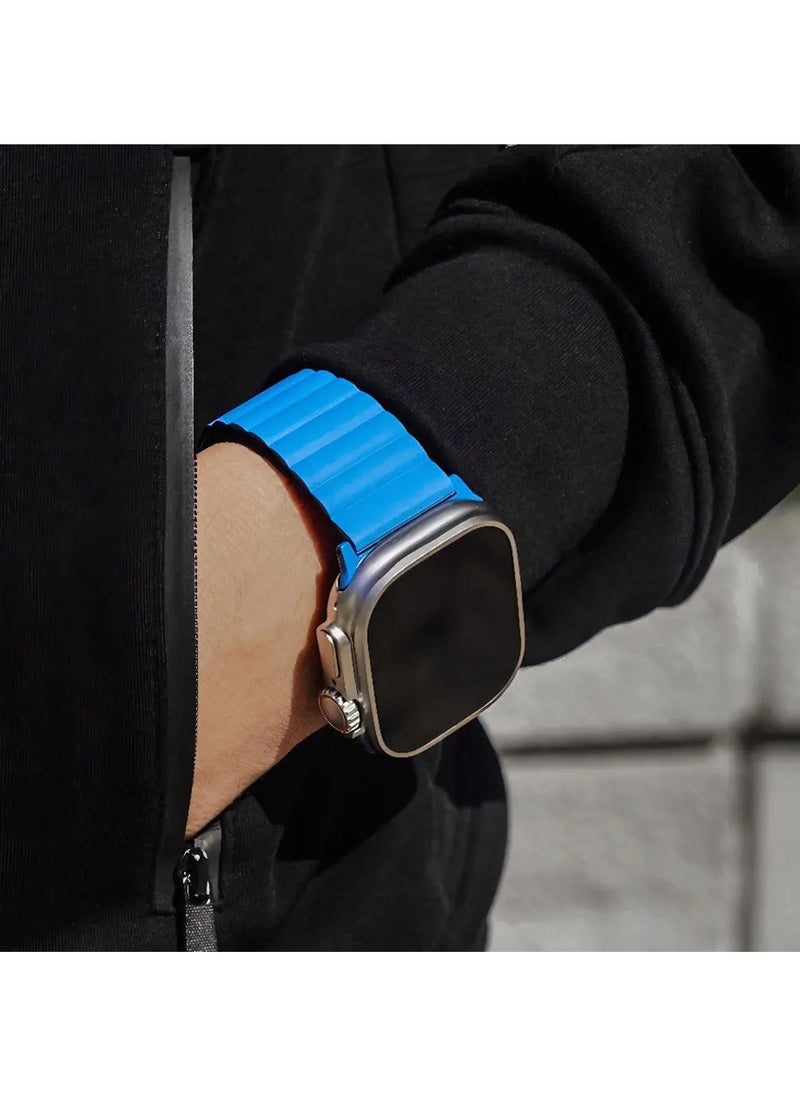 A-CASE - INVIX Reversible Magnetic Silicone Strap for Apple Watch 42/44/45/49MM - Ultra-Soft, Waterproof, Adjustable with Stainless Steel Connectors - Comfortable & Stylish - Blue/Black - Image 1
