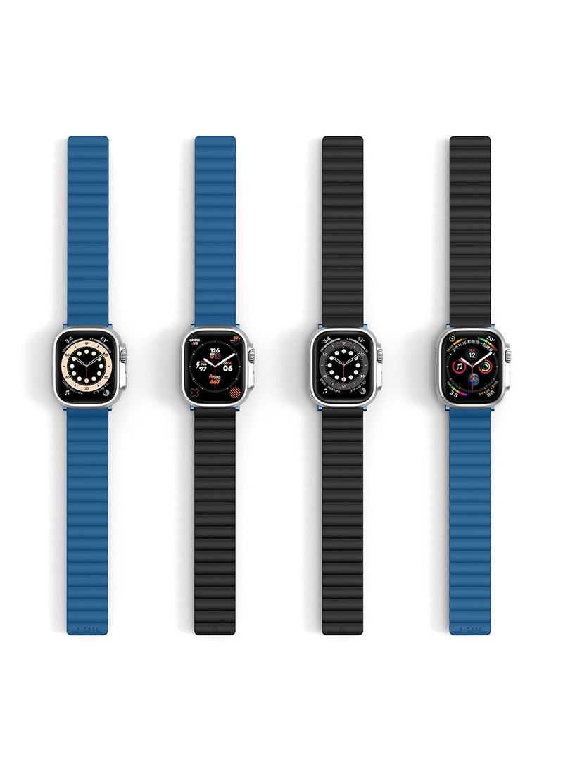 A-CASE - INVIX Reversible Magnetic Silicone Strap for Apple Watch 42/44/45/49MM - Ultra-Soft, Waterproof, Adjustable with Stainless Steel Connectors - Comfortable & Stylish - Blue/Black - Image 1