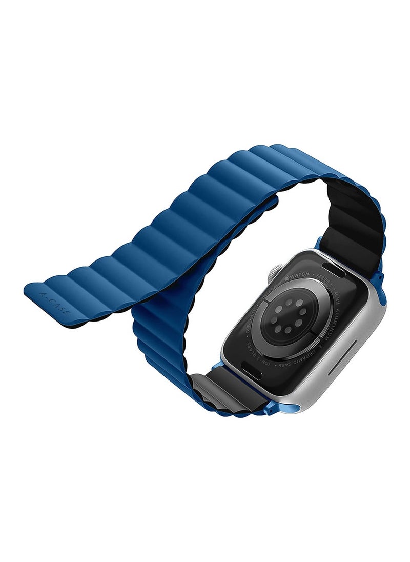 A-CASE - INVIX Reversible Magnetic Silicone Strap for Apple Watch 42/44/45/49MM - Ultra-Soft, Waterproof, Adjustable with Stainless Steel Connectors - Comfortable & Stylish - Blue/Black - Image 1