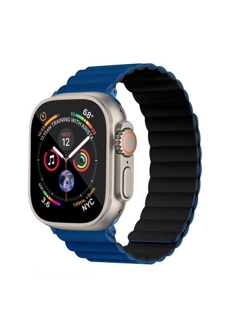 A-CASE - INVIX Reversible Magnetic Silicone Strap for Apple Watch 42/44/45/49MM - Ultra-Soft, Waterproof, Adjustable with Stainless Steel Connectors - Comfortable & Stylish - Blue/Black - Image 1