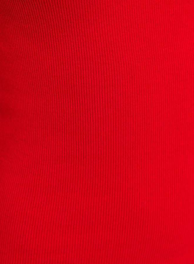trendyol Red Ribbed Bodycone/Fitting Crew Neck Stretchy Midi Knitted Pencil Dress - Image 5