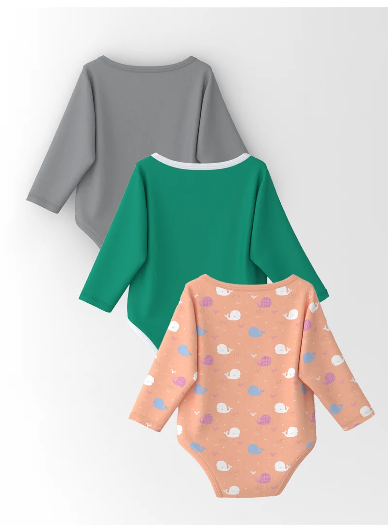 Nautinati Nautinati Girls' Cotton Printed Pack of 3 Bodysuit