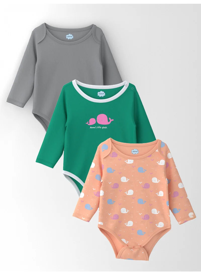 Nautinati Nautinati Girls' Cotton Printed Pack of 3 Bodysuit