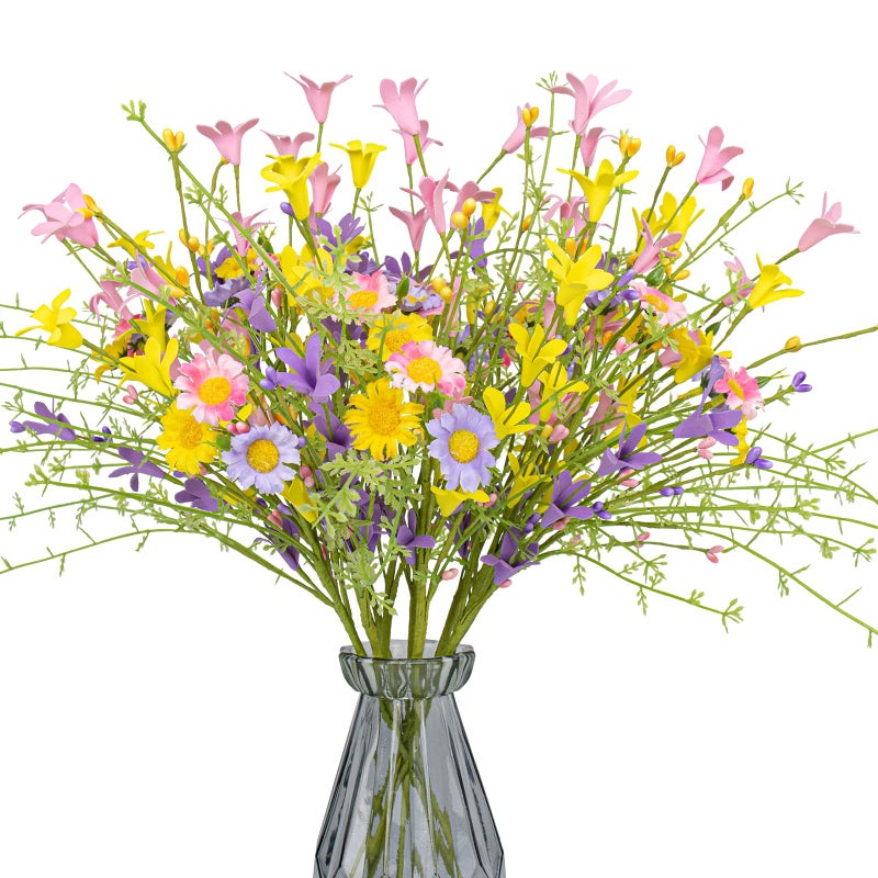 JINGHONG Artificial Spring Flowers 12 Pack Floral Picks 17â€ Tall Forsythia Stems with Berries for Flower Arrangements Centerpieces Indoor Outdoor Decorations - Image 1