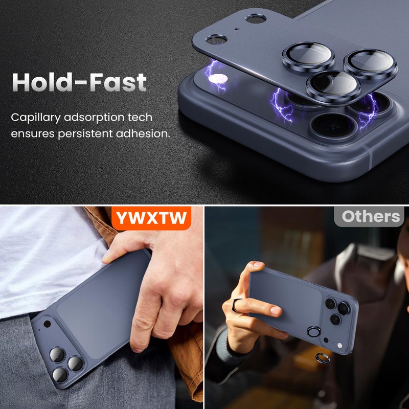 YWXTW Designed for iPhone 17 Pro Camera Lens Protector, [1:1 Perfect Fit] Full Coverage Matte Metal Tempered Glass Camera Screen Cover Accessories, Case Friendly (Deep Blue, iPhone 17 Pro) - Image 5