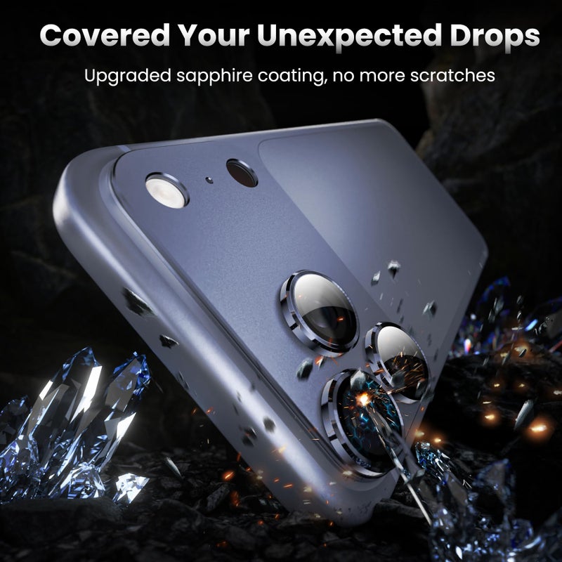 YWXTW Designed for iPhone 17 Pro Camera Lens Protector, [1:1 Perfect Fit] Full Coverage Matte Metal Tempered Glass Camera Screen Cover Accessories, Case Friendly (Deep Blue, iPhone 17 Pro) - Image 3